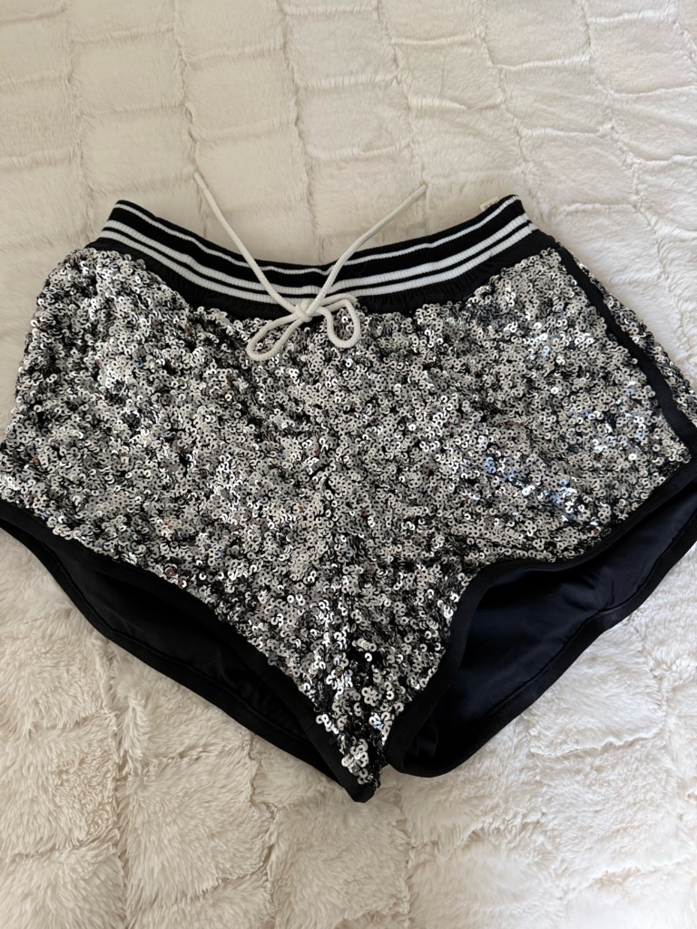 Free People Sequin Athletic Shorts in Silver and Black